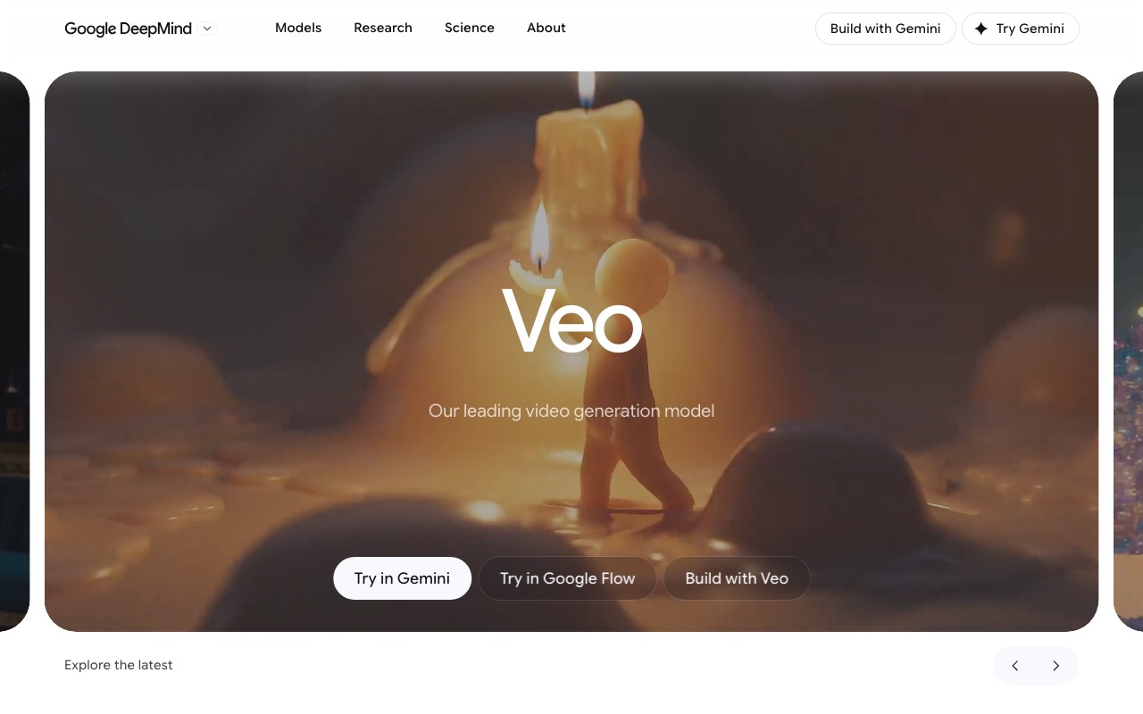 Google Veo page showing its AI video generation model
