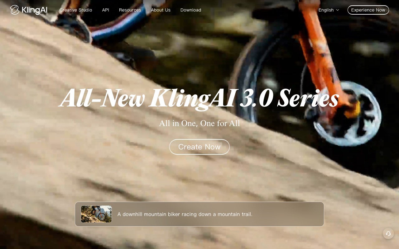 Kling AI homepage showing AI video and image generation